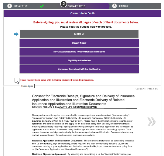 Review and consent to forms