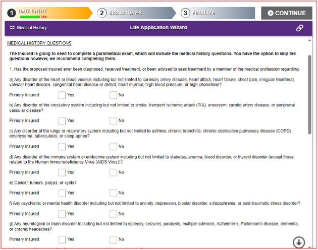 Grayed-out options for each question