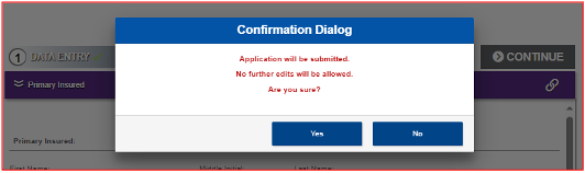 Confirmation pop-up to submit application