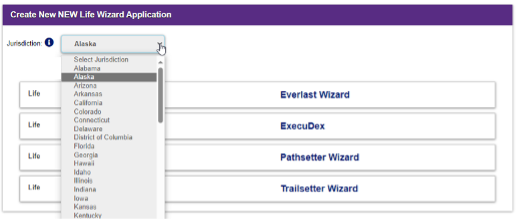 Select jurisdiction from dropdown