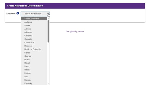 Select jurisdiction from dropdown