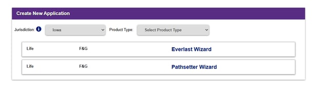 Select product wizard (i.e. Pathsetter Wizard option)