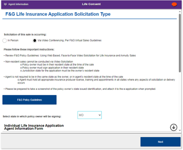 Solicitation type selection screen